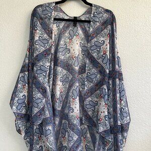 Lane‎ Bryant Paisley Print Kimono Blue And White Lightweight One Size